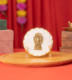 Marble Gold Leafing Ganesha Showpiece With Metal Stand- White