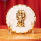 Marble Gold Leafing Ganesha Showpiece With Metal Stand- White