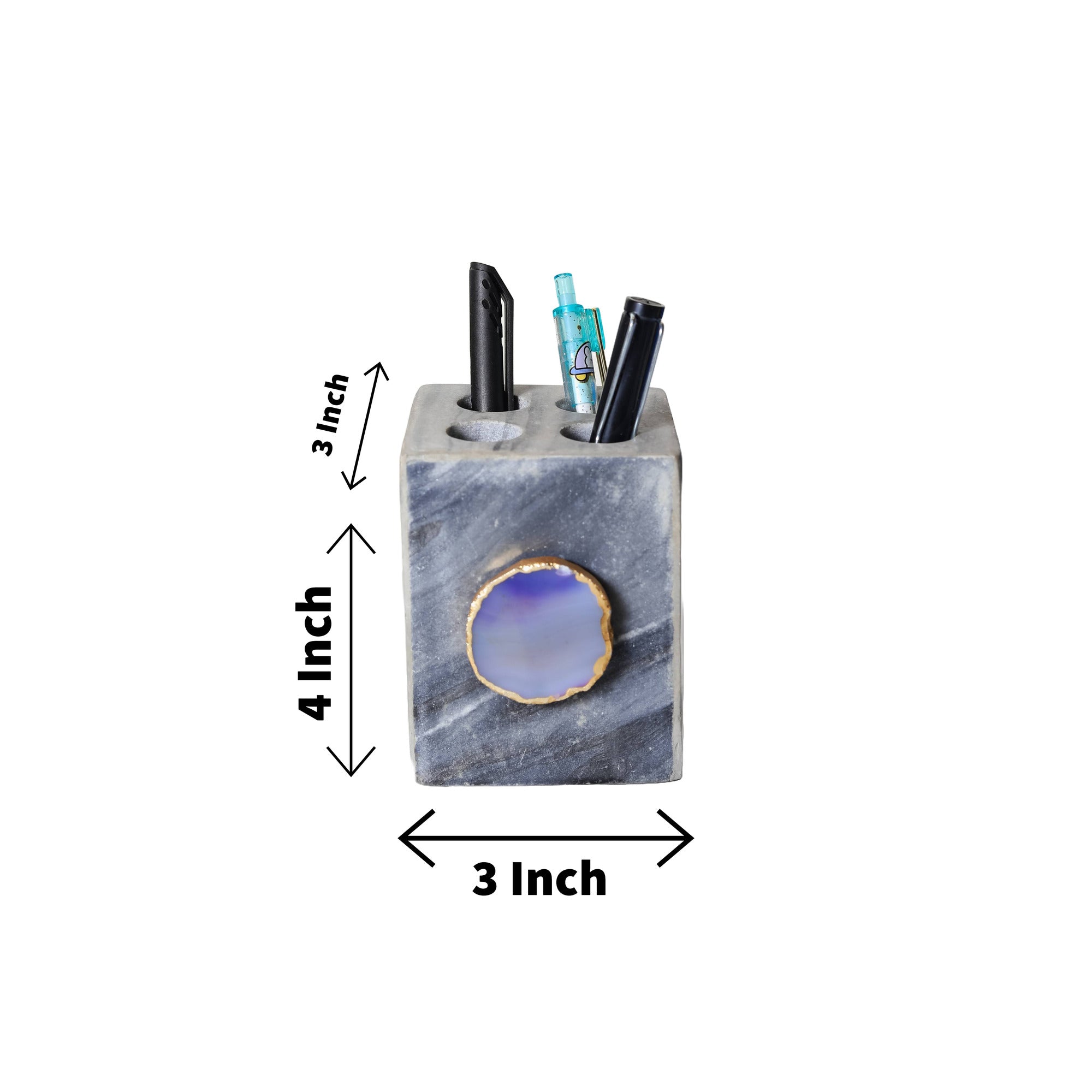 Grey Marble with Agate Pen stand- Blue