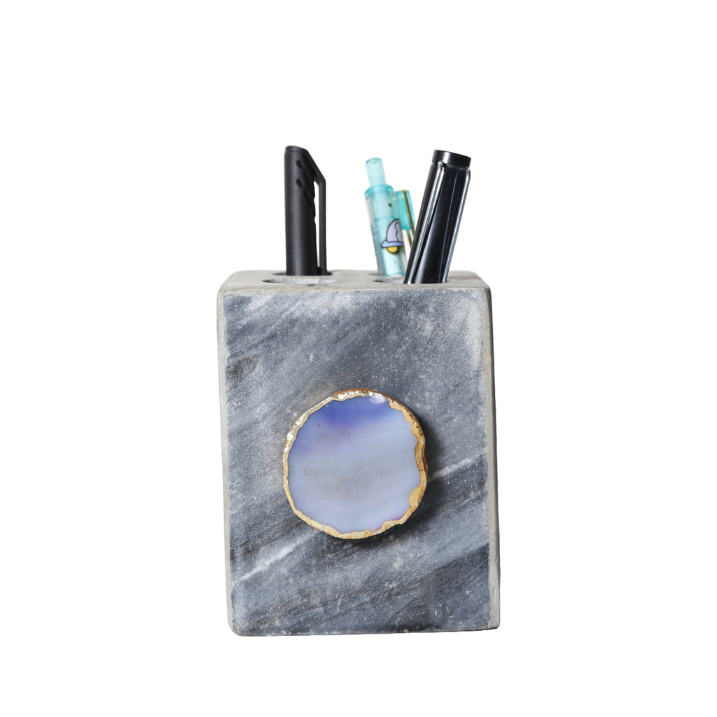 Grey Marble with Agate Pen stand- Blue