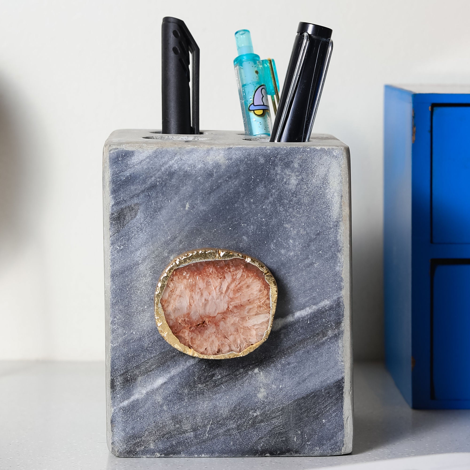 Grey Marble with Agate Pen stand- Brown
