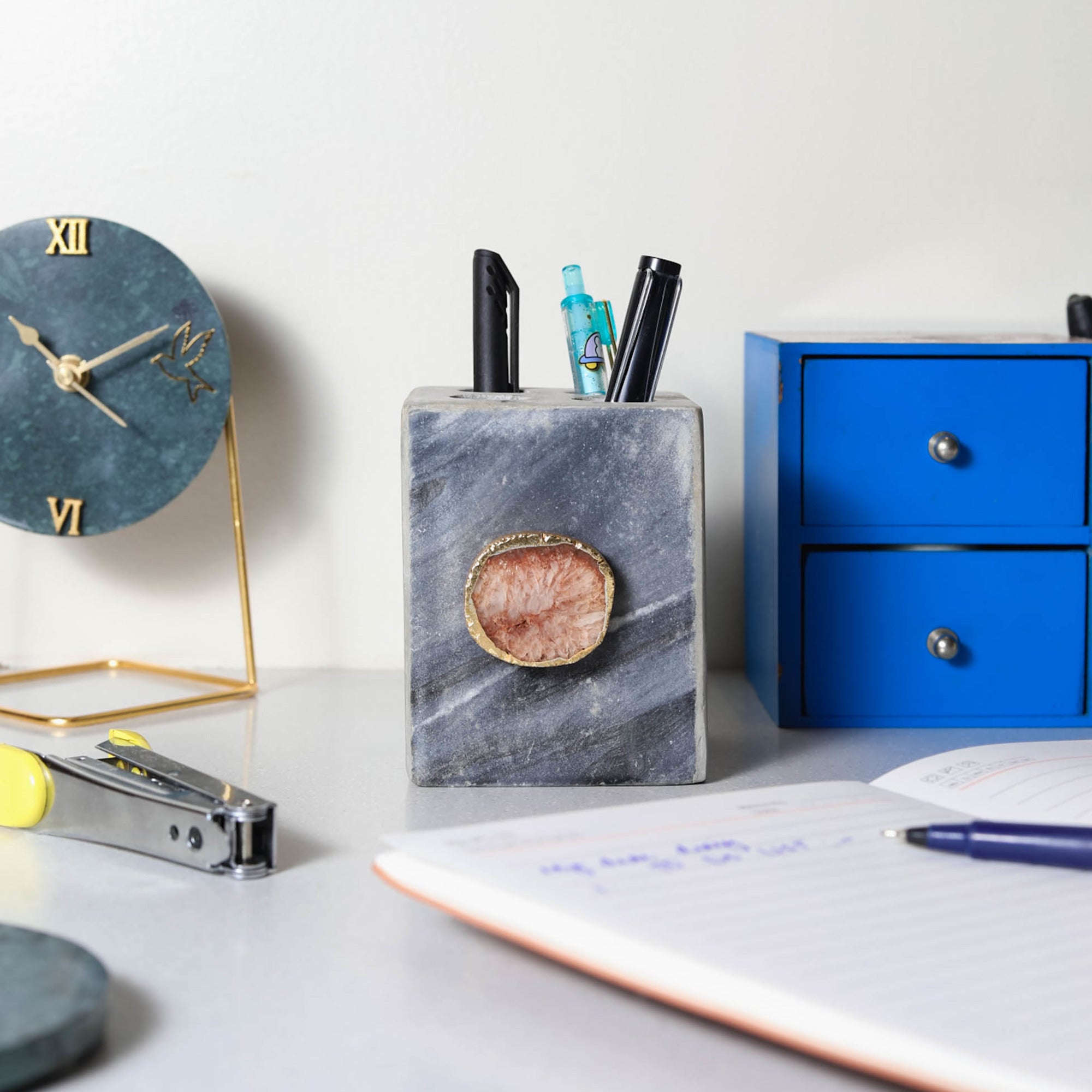 Grey Marble with Agate Pen stand- Brown