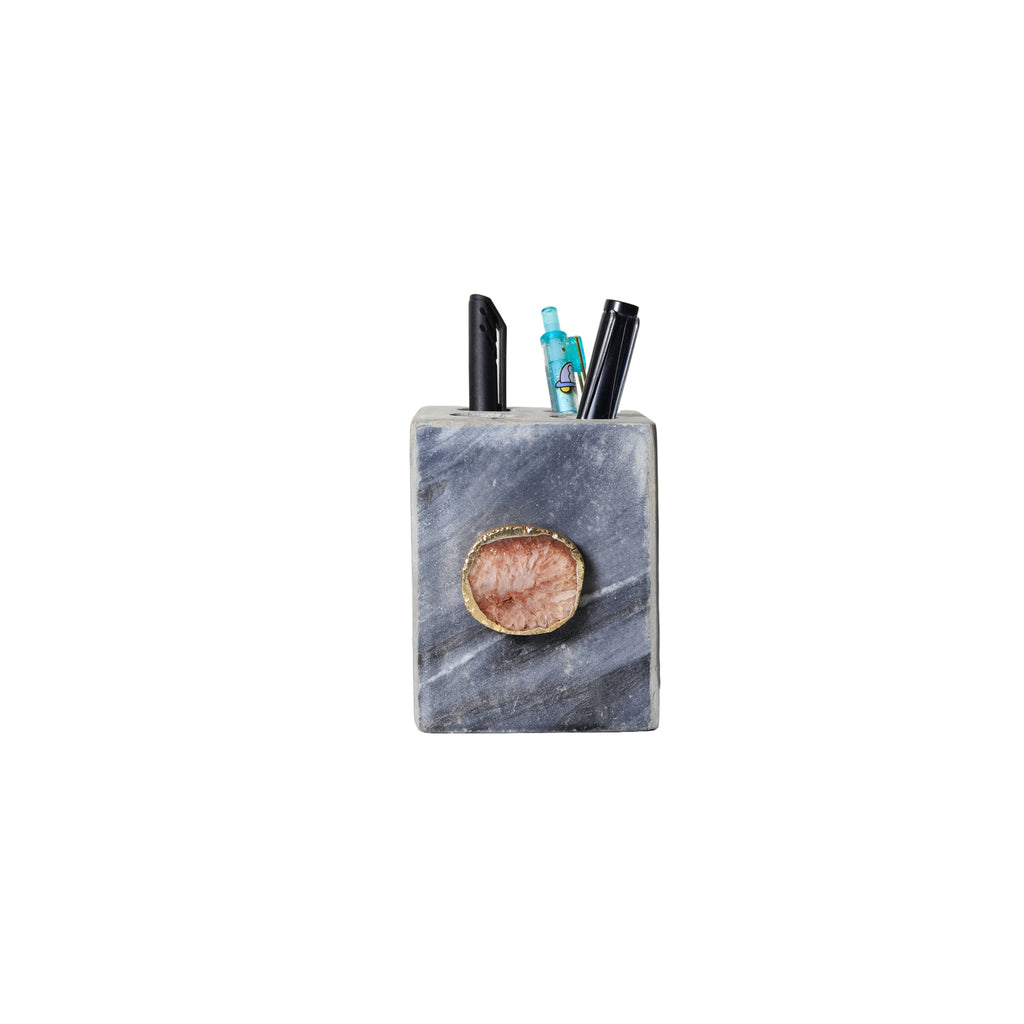 Grey Marble with Agate Pen stand- Brown