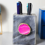 Grey Marble with Agate Pen stand- Pink