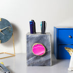 Grey Marble with Agate Pen stand- Pink