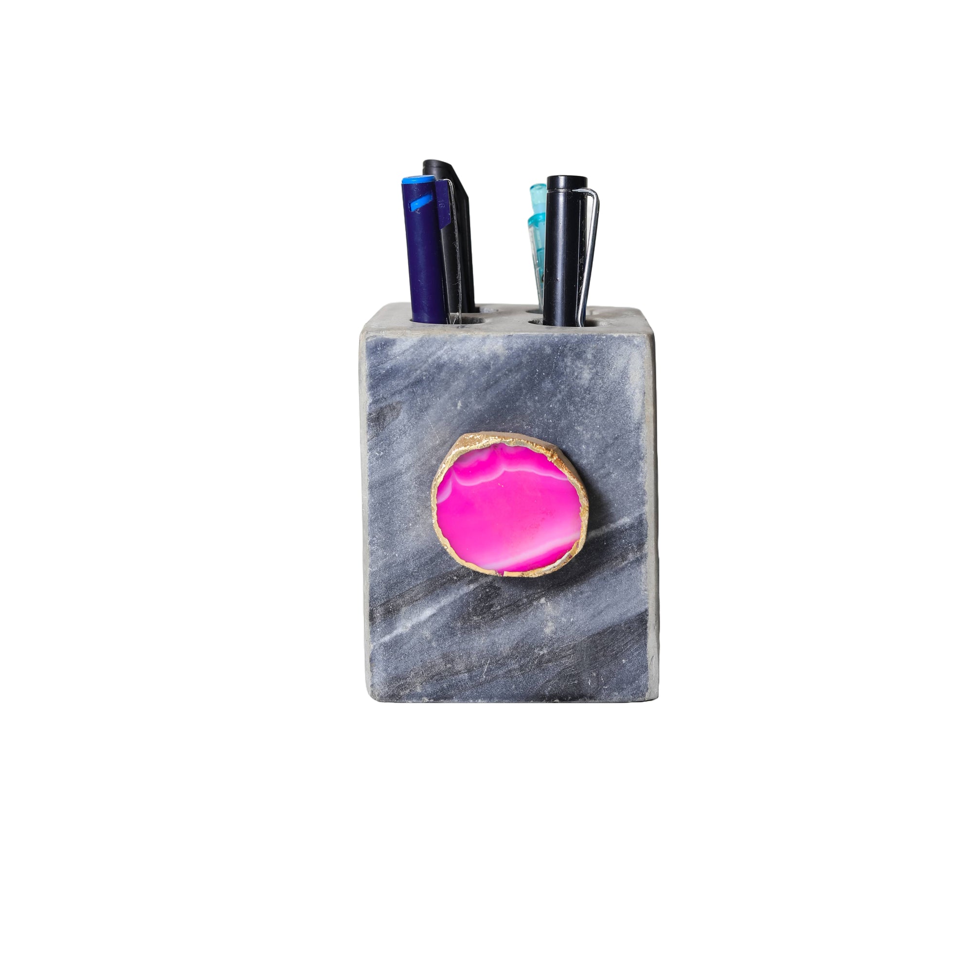 Grey Marble with Agate Pen stand- Pink