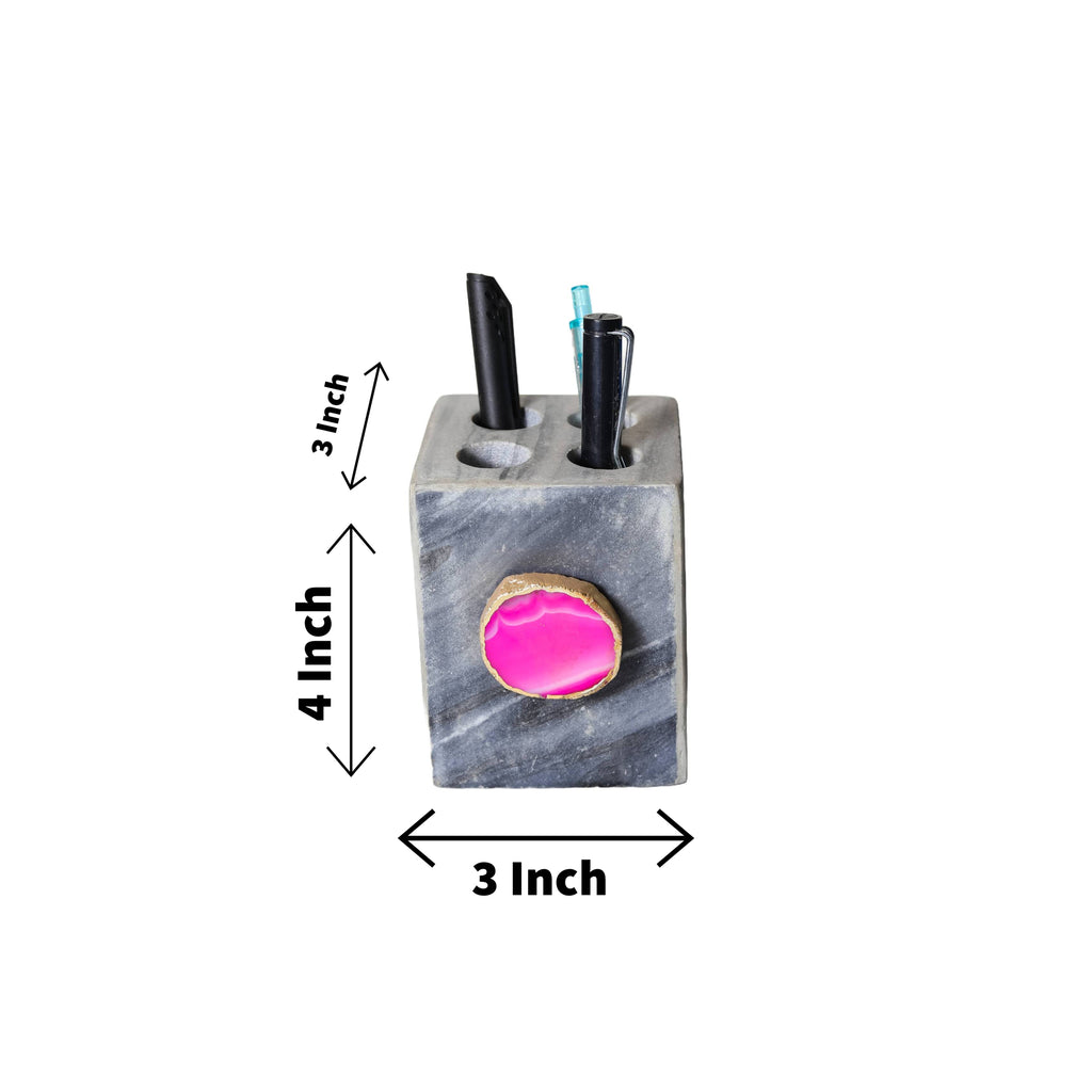 Grey Marble with Agate Pen stand- Pink