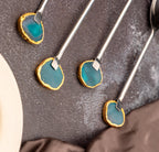 Agate with Silver Metal Cake Server set of 5- Green