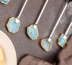 Agate with Silver Metal Cake Server set of 5- Turquoise