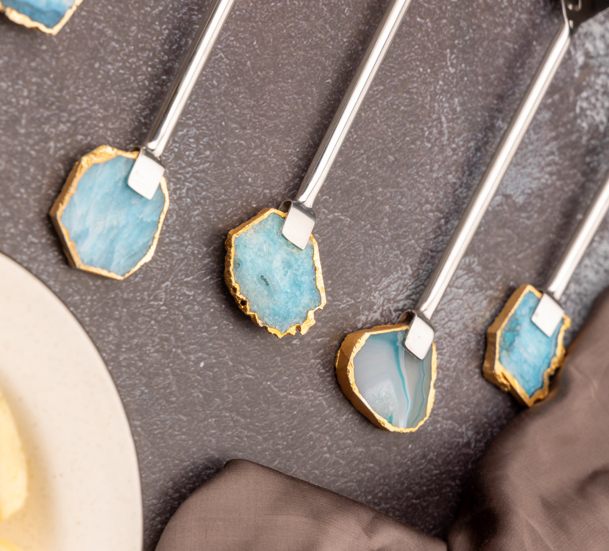 Agate with Silver Metal Cake Server set of 5- Turquoise