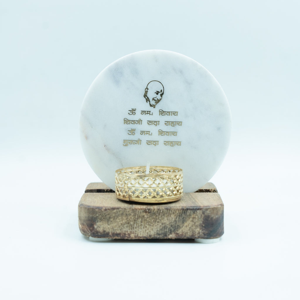 Guru Ji Mantra Marble Tealight Wooden
