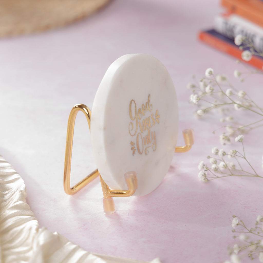 Good Vibes Marble Metal Showpeice