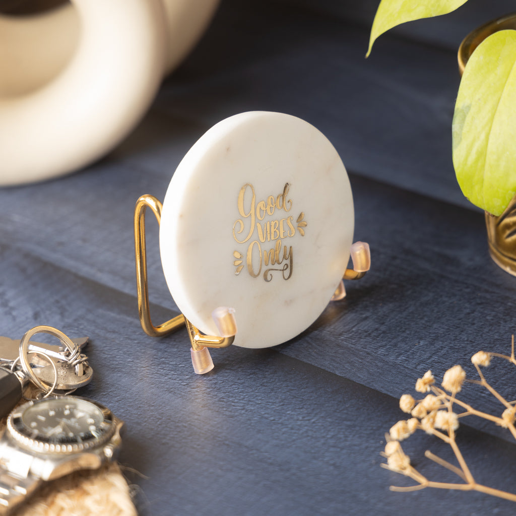 Good Vibes Marble Metal Showpeice