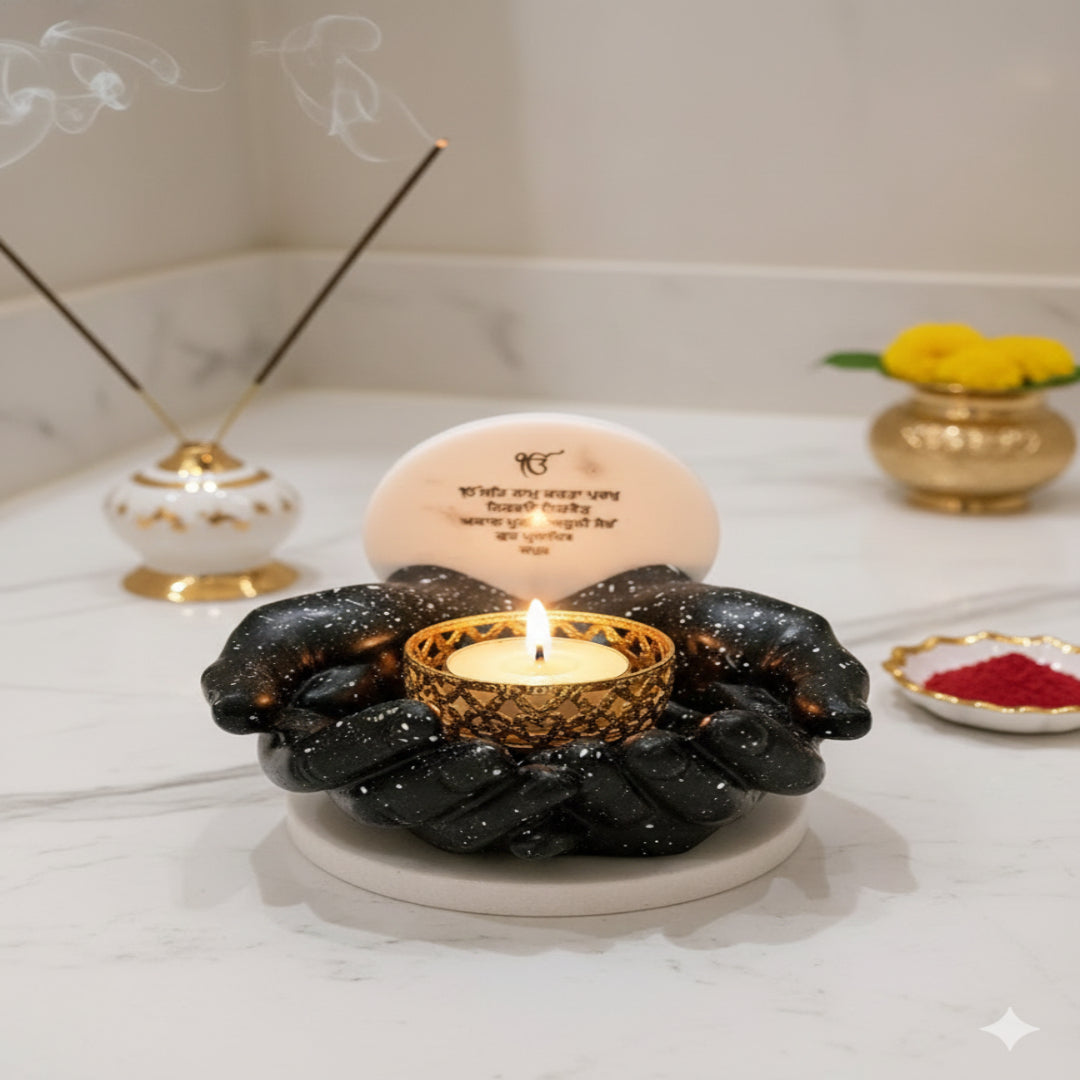 Marble Ik Onkar Mantra With Black Hands Base