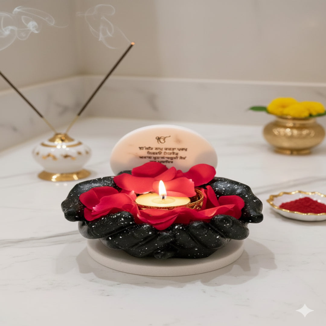 Marble Ik Onkar Mantra With Black Hands Base