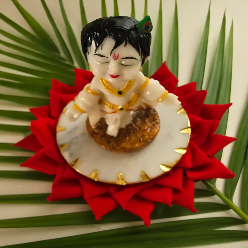 Marble Leafing White krishna idol