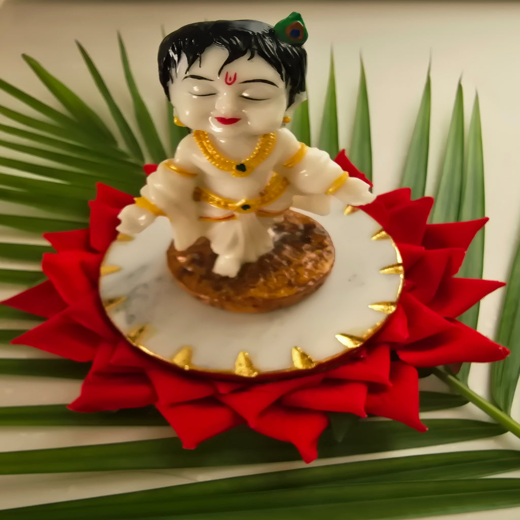 Marble Leafing White krishna idol
