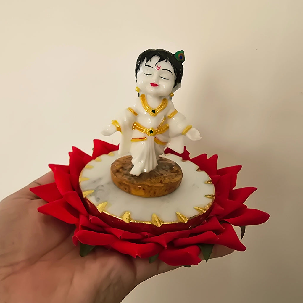 Marble Leafing White krishna idol