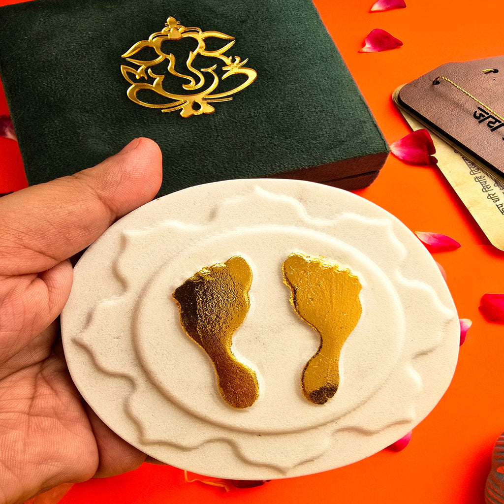 Marble Round Gold Plating Laxmi Charan