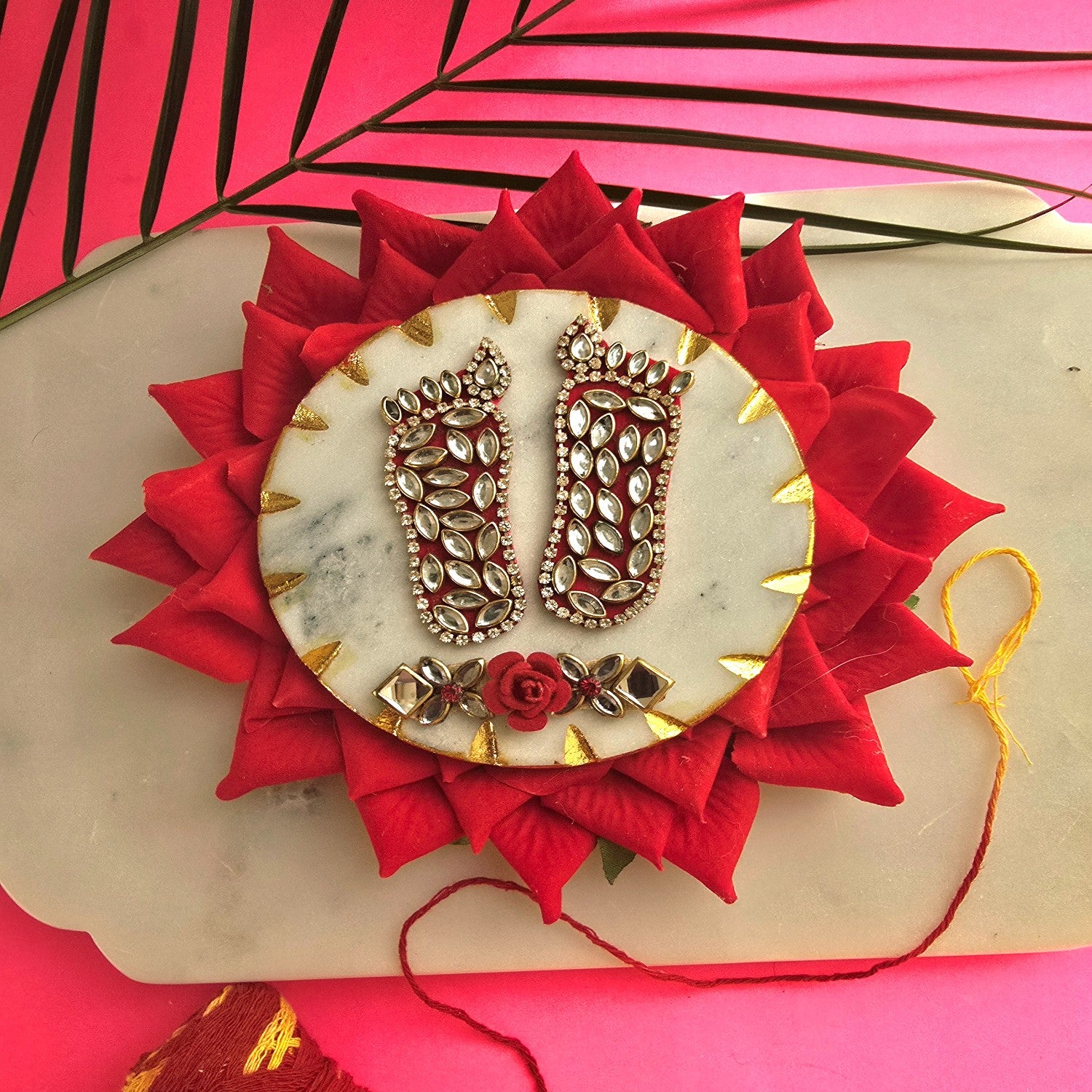 Flower Shape Marble Laxmi Charan Paduka