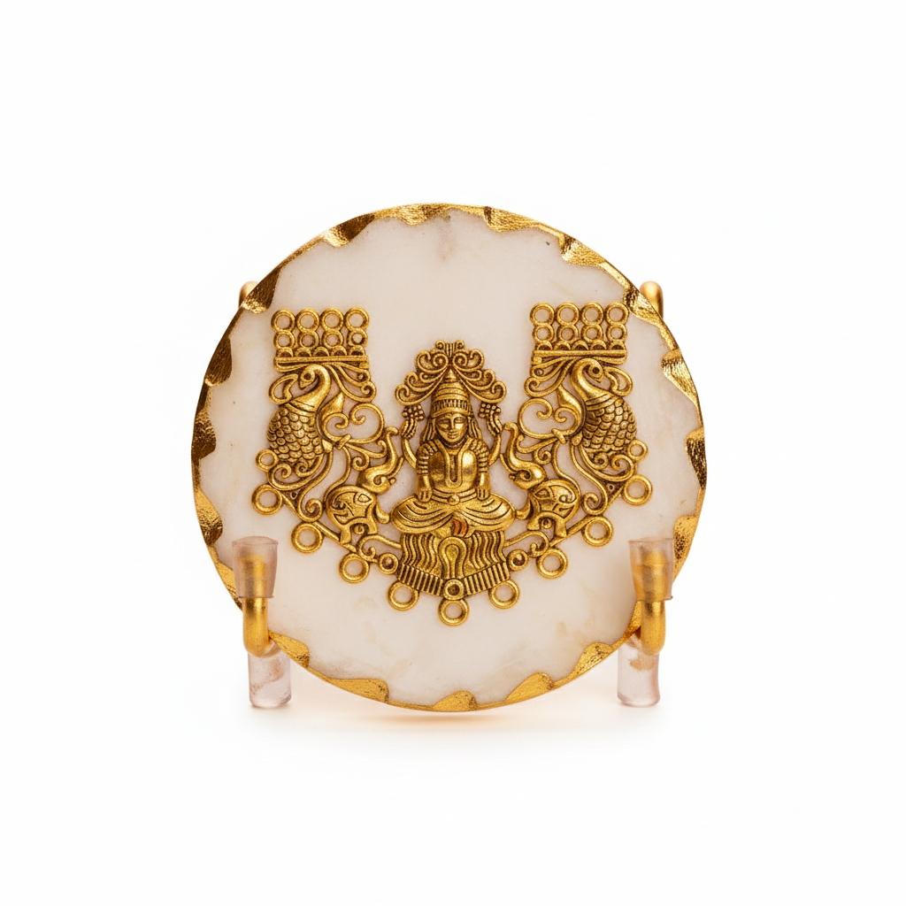 Marble Laxmi Gold Leafing Edge Showpiece With Metal Stand
