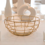Gold Plated Metal Fruit Basket with White Marble Base
