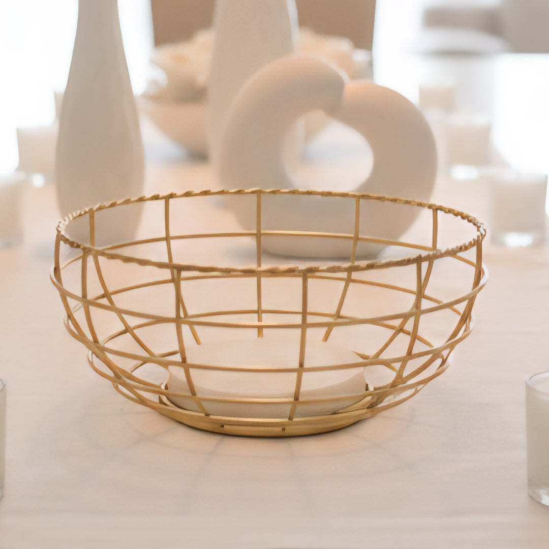 Gold Plated Metal Fruit Basket with White Marble Base