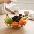 Gold Plated Metal Fruit Basket with White Marble Base