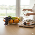 Gold Plated Metal Fruit and Casual Basket with White Marble Base