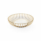 Gold Plated Metal Fruit and Casual Basket with White Marble Base