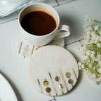 White Marble Round Coaster with MOP and Brass Inlay Set of 2