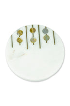 White Marble Round Coaster with MOP and Brass Inlay Set of 2