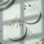 White Marble Round Coaster with MOP and Brass Inlay Set of 2