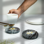 Gray Marble Round Coaster with Lotus design MOP Inlay Set of 2