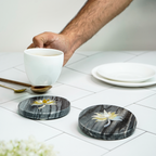 Gray Marble Round Coaster with Lotus design MOP Inlay Set of 2