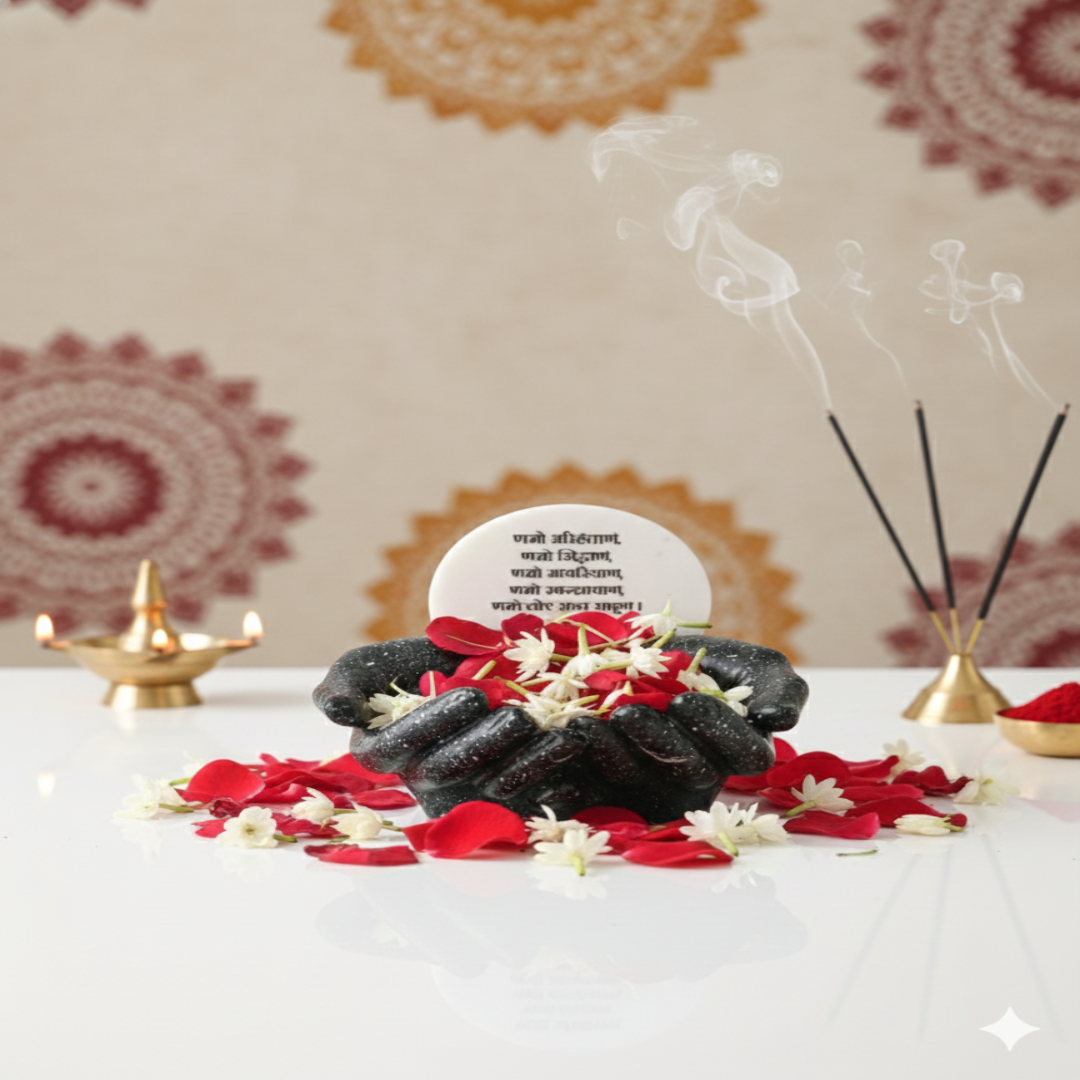 Marble Namokar Mantra With Black Hands Base