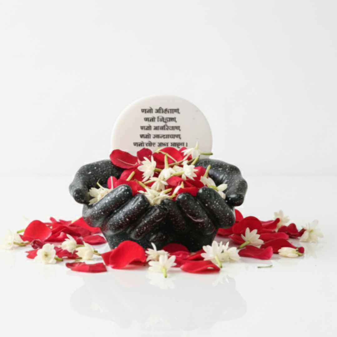 Marble Namokar Mantra With Black Hands Base