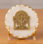 Marble Gold Leafing Ganesha Showpiece With Metal Stand- White