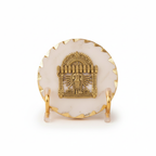 Marble Gold Leafing Ganesha Showpiece With Metal Stand- White