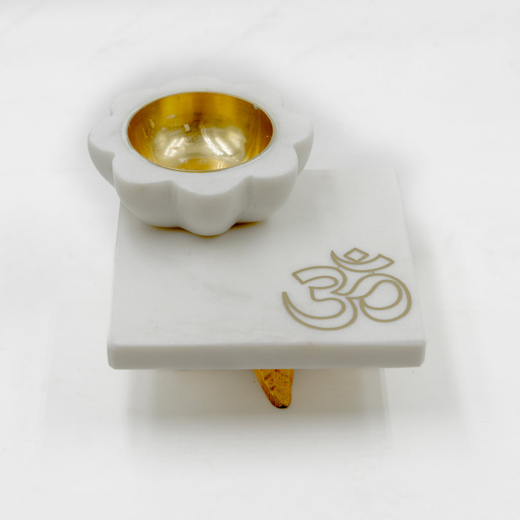Marble OM Chowki with Marble Diya
