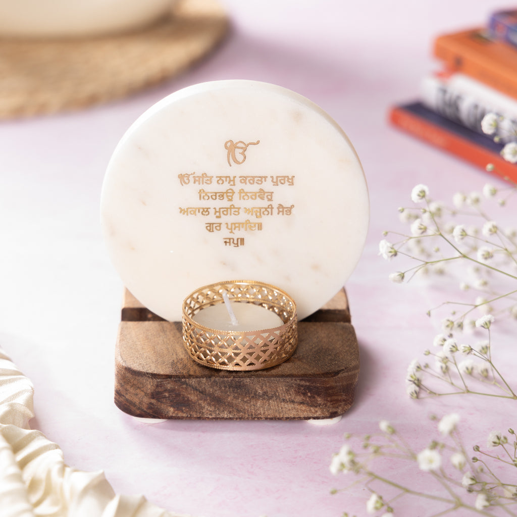 Ik Onkar Mantra Marble Tealight Wooden