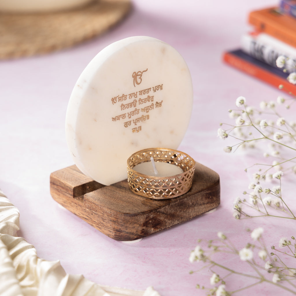 Ik Onkar Mantra Marble Tealight Wooden