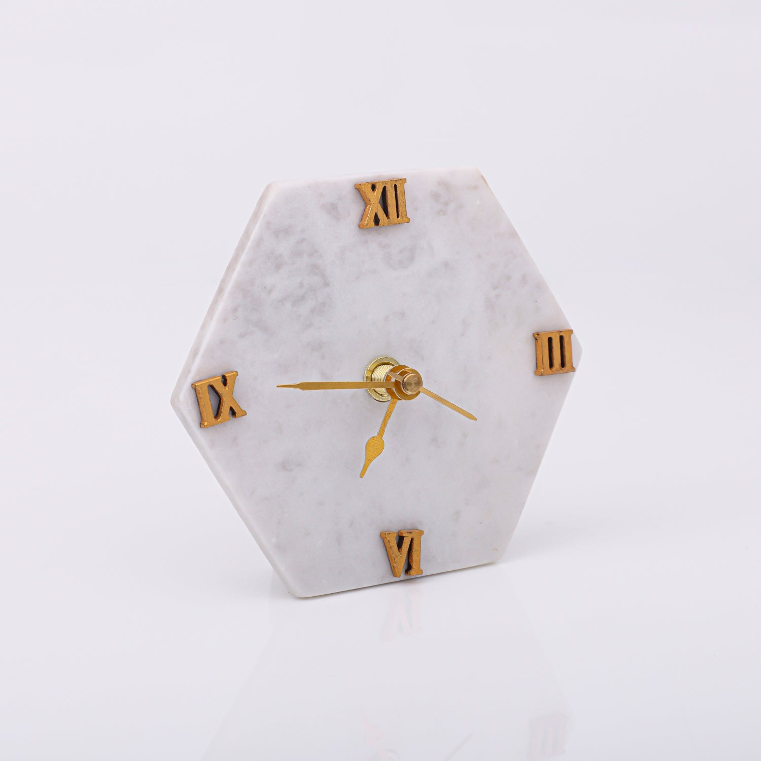 White Marble Hexagonal Desk Clock