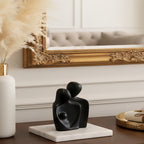 Abstract Family Bond Black Sculpture with White Marble Base