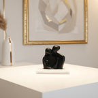 Abstract Family Bond Black Sculpture with White Marble Base