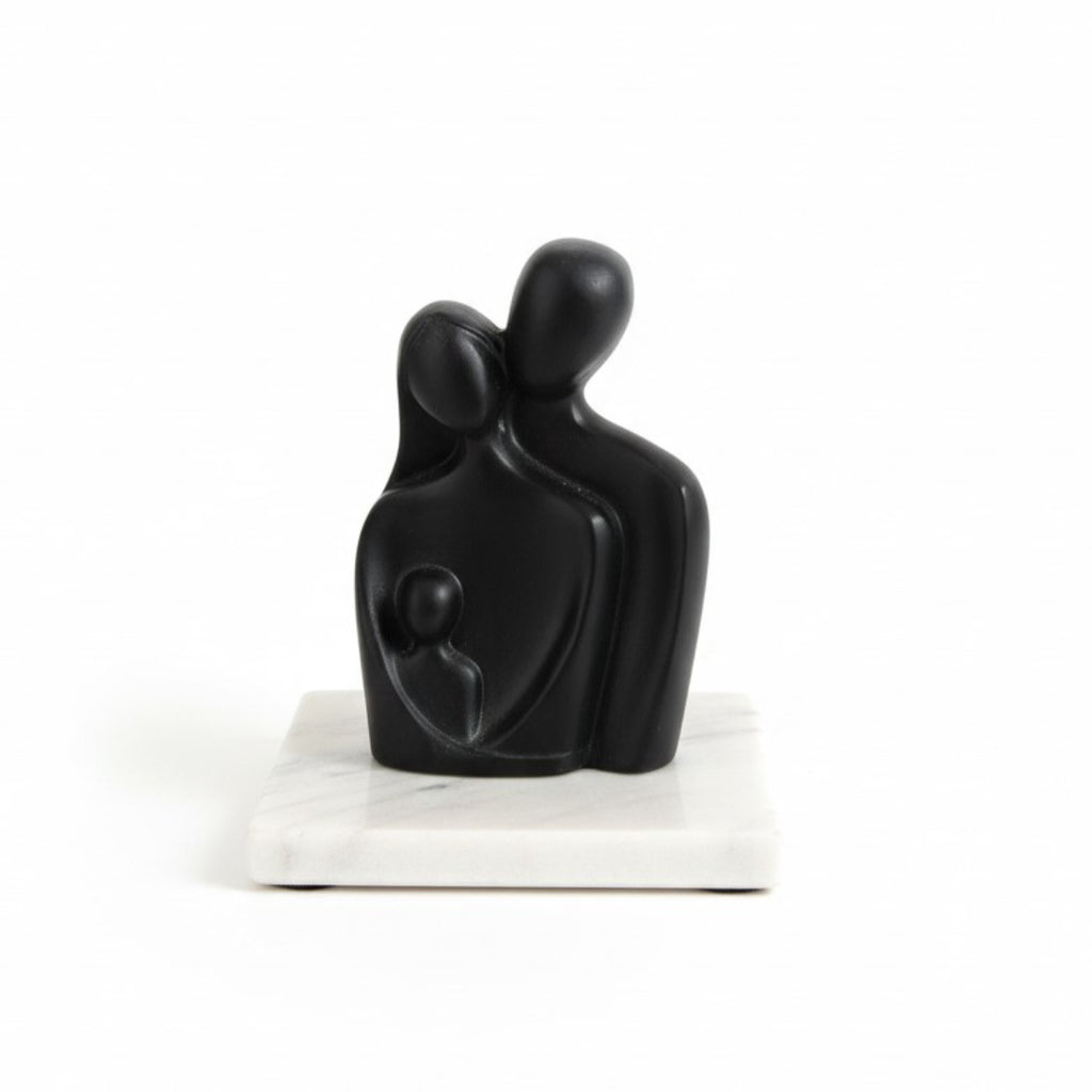 Abstract Family Bond Black Sculpture with White Marble Base