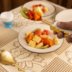 White Marble with Gold leafing Golden Metal Cake Server