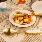 White Marble with Gold leafing Golden Metal Cake Server