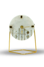 White Marble Round Shape Desk Clock with MOP and Brass Inlay
