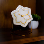 White Marble Floral Shape Desk Clock with Brass Inlay